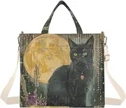[XYMZR] Corduroy Tote Bag Vintage Witchs Cat for Women Large Shoulder Bag with Pockets for Beach Work Travel Shopping S