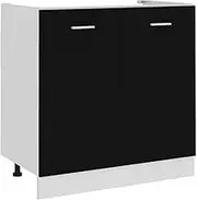 'vidaXL Scandi Style Sink Bottom Cabinet in Black Engineered Wood, Space Optimising Kitchen Furnishing with 2-Door Storage, Easy to Clean, Assembly Required