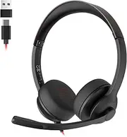 USB Headset with Microphone for PC/Laptop, Wired Headphones with Noise Cancelling Mic, USB C & USB A, All-Day Comfort, Lightweight Computer Headset for Home Office, Call Center, School, Remote Work