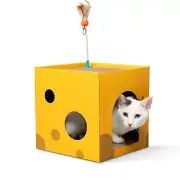 BlueDots Cat House Scratcher Box 2-Story Cube Condo for Indoor Cats with Hidi...