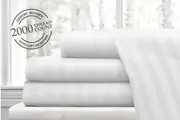 White 2000TC Microfibre 1cm Stripe Fitted, Flat Sheet Set
