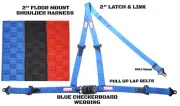 2" LATCH & LINK Y FLOOR MOUNT HARNESS 3 POINT PULL UP BELTS BLUE CHECKERBOARD