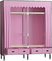 Portable Wardrobe Rack,Portable Canvas Wardrobe with Hanging Rail and Shelves for Bedroom Organization 140x45x168cm