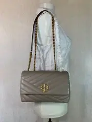 NEW Tory Burch Gray Heron SMALL Kira Chevron Convertible Shoulder Bag $548