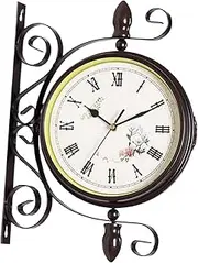 B Baosity Retro Style Double Sided Wall Clock Decor Quiet Battery Powered Wall Mount Clocks for Bedroom, Indoor, Outdoor, Garden, Home, Kitchen