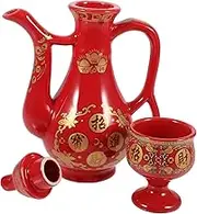 1 Set Festive Ceramic Wine Kettle Cup Kit Multi Use Liquor Drinking Elegant Storage Holder for Home Bar Camping Unique Holiday Present
