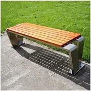 Outdoor Park Bench Zigzag Stainless Steel Outdoor Bench Wood Seat Plate Park Bench Patio Garden Bench(Small)