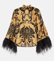 [La DoubleJ] La DoubleJ Make An Exit feather-trimmed silk twill top UK 6 yellow