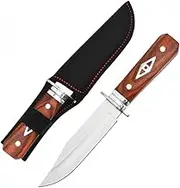 8" Fixed Blade Knife - Satin Finish Stainless Steel Blade, Brown Wood Handle with Stainless Steel Bolster, Includes Nylon Sheath - EDC, Survival, Bushcraft, Skinning and Camping Knife