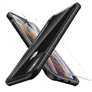 ORETech Compatible with iPhone Xs Max Case, with[2 x Tempered Glass Screen Protector]for iPhone Xs Max Cover Crystal Clear Shockproof Protective Phone Case for iPhone Xs Max Case Cover Slim Thin-Black