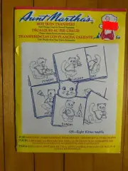 Vintage Aunt Martha’s Hot Iron Transfers #129 Eight Kitten Motifs New Sealed
