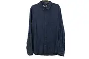 Jeanswest Mens Long Sleeve Denim Blue 100 % Cotton Button Up Shirt Size Large NEW