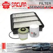 Sakura Oil Air Fuel Filter Service Kit for Mitsubishi Triton MQ 2.5L TD 01/15-on