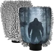 XYMZR Sasquatch Forest Night Absorbent Microfiber Car Wash Mitt, Funny Cute Anime Scratch Free for Cars Cleaning, Home Cleaning Mitts, 2 Pack, 10.24” L x 7.09” W