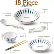 NEW Japanese Porcelain Ramen Bowl Set w Chopsticks and Spoon - 18 Piece 4 Person