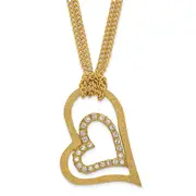 Stainless Steel Yellow Ip-Plated Laser-Cut Heart W/Czs 20In Necklace