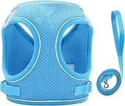 Pet Leash Harness Breathable Reflective Cat Vest Harness with 360 Degree Rotating Traction Hook Blue (M)