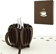 [Fassory] 3D Pop Up Card – Coffee Theme, Greeting Card for Friends Colleagues, Retirement Card, Friendship Card, Birthday Card for Men Women Sister Brother, Get Well Soon Card, Sorry Card (Coffee)