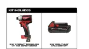 Milwaukee 2850-20 M18 Brushless 1/4" Hex Impact Driver + 18V 2AH Li-Ion Battery