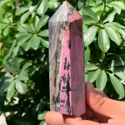 453g Natural rose Quartz Obelisk Crystal Wand Point Rose Tower Reiki Energy