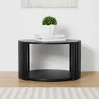 Black Nate Coffee Table Round shape Dual shelf Design Vertical cut-out Detail