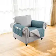 Recliner Sofa Cover Backless for 1/2/3 Seater with Pocket, Slipcovers Reversible Washable Elastic Adjustable Strap for home,Grey Blue
