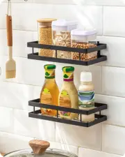 Metal Spice Rack Wall Mount Floating Shelves 2 Pack Black Storage organizer f...