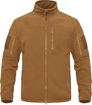 [Generic] Men Full Zip Tactical Jacket Lightweight Fleece Winter Casual Mens Coat Stand Collar Outwear Multi Pockets Jackets, Khaki Color, X-Large
