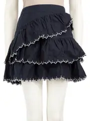 Navy Contrast Stitch Tiered Skirt