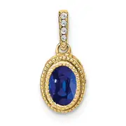 14K Yellow Gold Oval Sapphire and Real Diamond Pendant