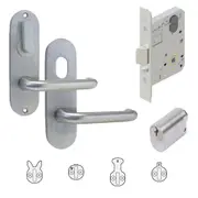 Kaba Entrance Door Pack MS2 Mortice Lock Hinges Round Plate Snib Hole & Lever
