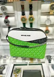 Michael Kors Jet Set Travel Medium Dome Crossbody Purse Bag (Jungle Green Multi)