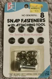 Vintage Dyno Decorative Snap Fasteners With Attaching Tool Silver 8 Snaps #214