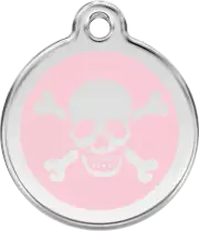 Red Dingo Skull & Cross Bones Pink Tag - Lifetime Guarantee - Cat, Dog, Pet ID T
