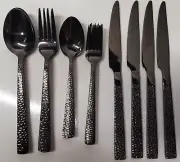 Black Hammered Silverware Set 20-Piece Stainless Steel Square Flatware Set NEW