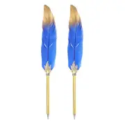 Feather Pen Quill, 2 Pcs Feather Ballpoint Pen Bulk, Dark Blue