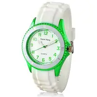 在飛比找金石堂優惠-【Daniel Wang】炫光雙圈矽膠中性白色腕錶－青草綠