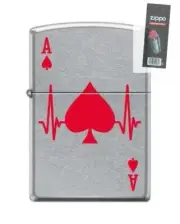 Zippo 4358 Heartbeat Ace of Spades Street Chrome Lighter + FLINT PACK