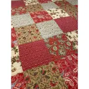NEW! ~ REAL PATCHWORK BROWN RED BLUE PINK GREEN LEAF ROSE COUNTRY QUILT SET