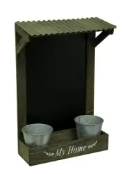 Zeckos My Home Wooden Chalkboard Wall Hanging with Shelf & Planters
