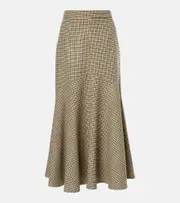 [Patou] Patou Houndstooth wool-blend flannel midi skirt AU 6 beige