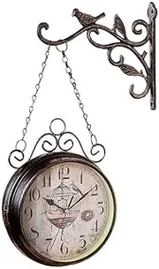 Outdoor Wall Clock Weatherproof, Double-Sided Garden Wall Clocks, Outdoor Wrought Iron Garden Ornaments, Easy to Read