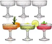 Set of 6 Vintage Coupe Glasses, 7 OZ Embossed Martini Glasses, Floral Fluted Cocktail Glasses, Unique Clear Margarita Glasses, Romantic Drinking Glassware for Cocktail Wine Champagne