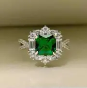 Art Deco Vintage Style 3Ct Asscher Cut Emerald 14K White Gold FN Engagement Ring