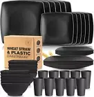 40-Piece Wheat Straw Square Dinnerware Set for 10 - Dinner Plates, Salad Plates,