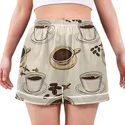 [RPLIFE] Cute Woman Pajama Shorts, Women's Comfy Lounge Shorts,Summer Pajamas Women, Coffee Cups Beige, Small