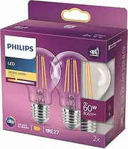 PHILIPS LED Premium Classic A60 Light Bulb 2 Pack [E27 Edison Screw] 7W - 60W Equivalent, Warm White (2700K), Non Dimmable