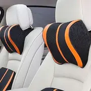 Comfortable 3D Breathable Car Headrest Neck Pillow Auto Accessories Memory Foam fit for Se-at Cushions Back Head Restraint Travel Pillow (Color : Orange-Waist) (Color : Orangeneck)