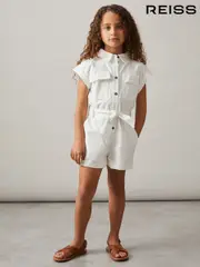 Reiss Ivory Zoe 4-9 yrs Cotton-Linen Belted Playsuit (AP8520) | $130