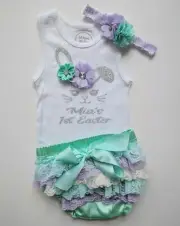 Baby 1st First Easter Outfit Set Bloomers Headband Singlet Personalised Custom